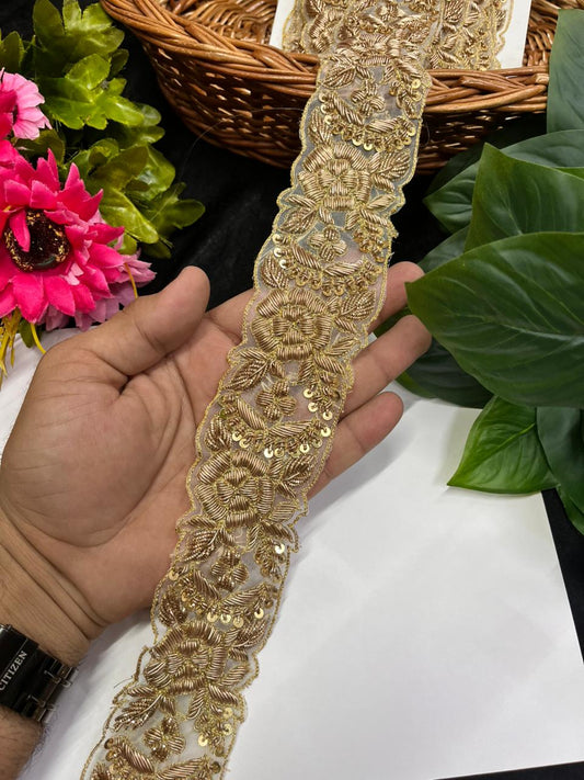 Beautiful Zardozi Dabka Borders for Sarees & Dupattas – Premium 2 Inch Handmade Decorative Lace for Bridal & Ethnic Wear (9 Meter)