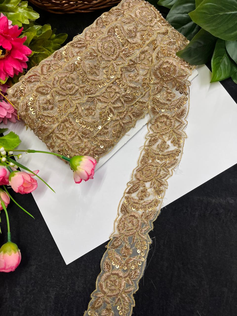 Beautiful Zardozi Dabka Borders for Sarees & Dupattas – Premium 2 Inch Handmade Decorative Lace for Bridal & Ethnic Wear (9 Meter)