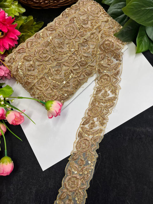 Beautiful Zardozi Dabka Borders for Sarees & Dupattas – Premium 2 Inch Handmade Decorative Lace for Bridal & Ethnic Wear (9 Meter)