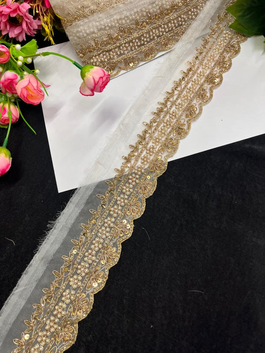 Beautiful Zardozi Dabka Borders for Sarees & Dupattas – Premium 2 Inch Handmade Decorative Lace for Bridal & Ethnic Wear (9 Meter)