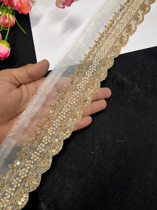 Beautiful Zardozi Dabka Borders for Sarees & Dupattas – Premium 2 Inch Handmade Decorative Lace for Bridal & Ethnic Wear (9 Meter)
