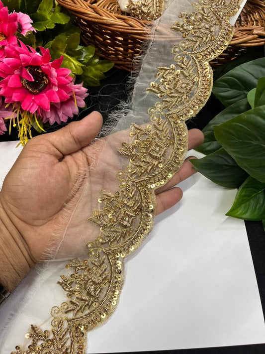 Beautiful Zardozi Dabka Borders for Sarees & Dupattas – Premium 2 Inch Handmade Decorative Lace for Bridal & Ethnic Wear (9 Meter)