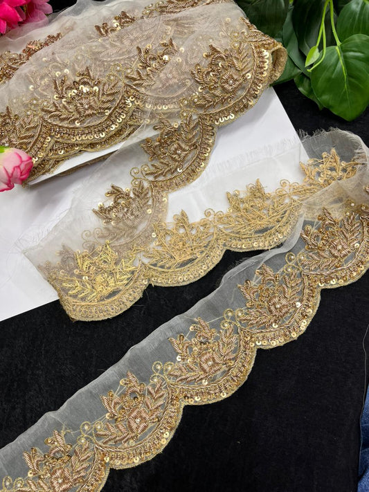 Beautiful Zardozi Dabka Borders for Sarees & Dupattas – Premium 2 Inch Handmade Decorative Lace for Bridal & Ethnic Wear (9 Meter)