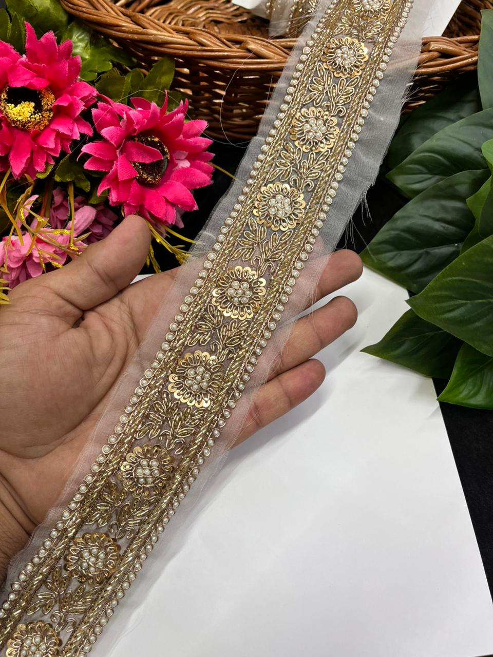 Beautiful Zardozi Dabka Borders for Sarees & Dupattas – Premium 2 Inch Handmade Decorative Lace for Bridal & Ethnic Wear (9 Meter)