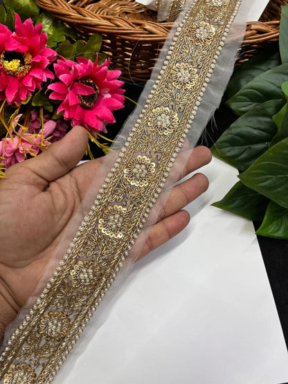 Beautiful Zardozi Dabka Borders for Sarees & Dupattas – Premium 2 Inch Handmade Decorative Lace for Bridal & Ethnic Wear (9 Meter)