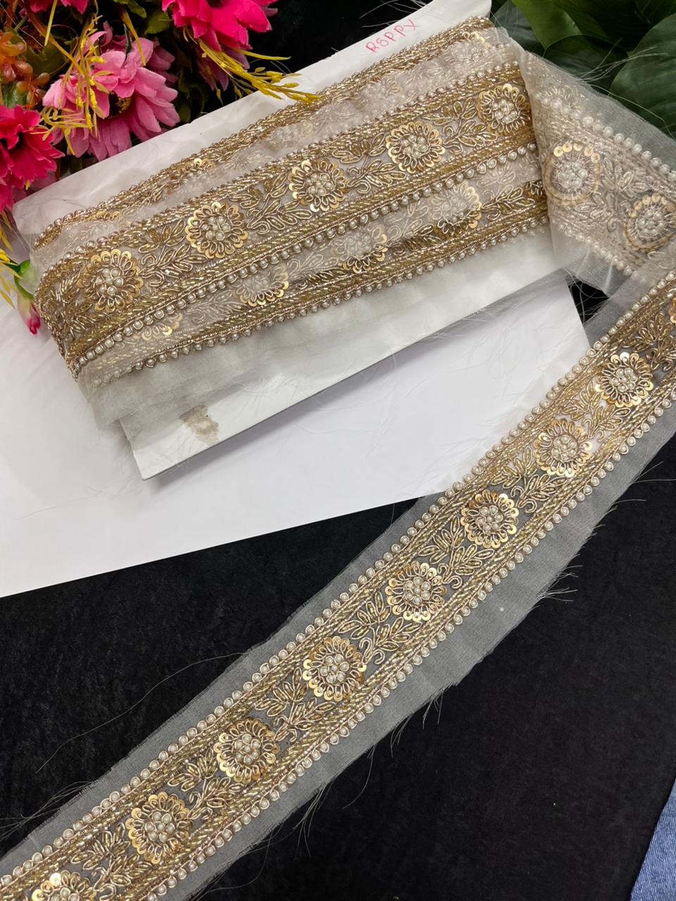 Beautiful Zardozi Dabka Borders for Sarees & Dupattas – Premium 2 Inch Handmade Decorative Lace for Bridal & Ethnic Wear (9 Meter)