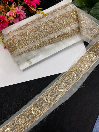 Beautiful Zardozi Dabka Borders for Sarees & Dupattas – Premium 2 Inch Handmade Decorative Lace for Bridal & Ethnic Wear (9 Meter)