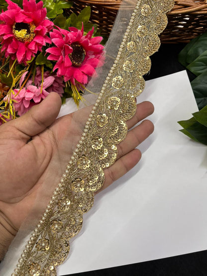 Beautiful Zardozi Dabka Borders for Sarees & Dupattas – Premium 1.5 Inch Handmade Decorative Lace for Bridal & Ethnic Wear (9 Meter)