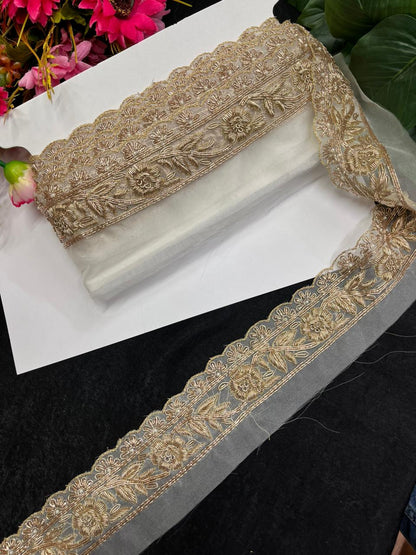 Designer Dabka Zardozi Borders – Premium 2 Inch Handmade Decorative Lace for Bridal & Ethnic Wear (9 Meter)