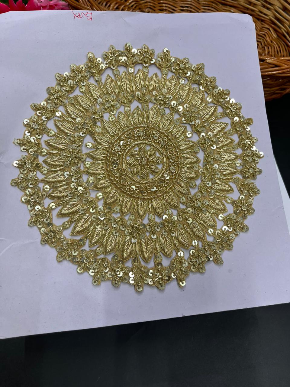 Handcrafted Zardozi Round Patch – Premium Traditional Designer Embellishment