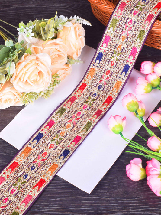 Luxurious Purple Embroidered Sabhyasachi Lace – 9 Meter Roll