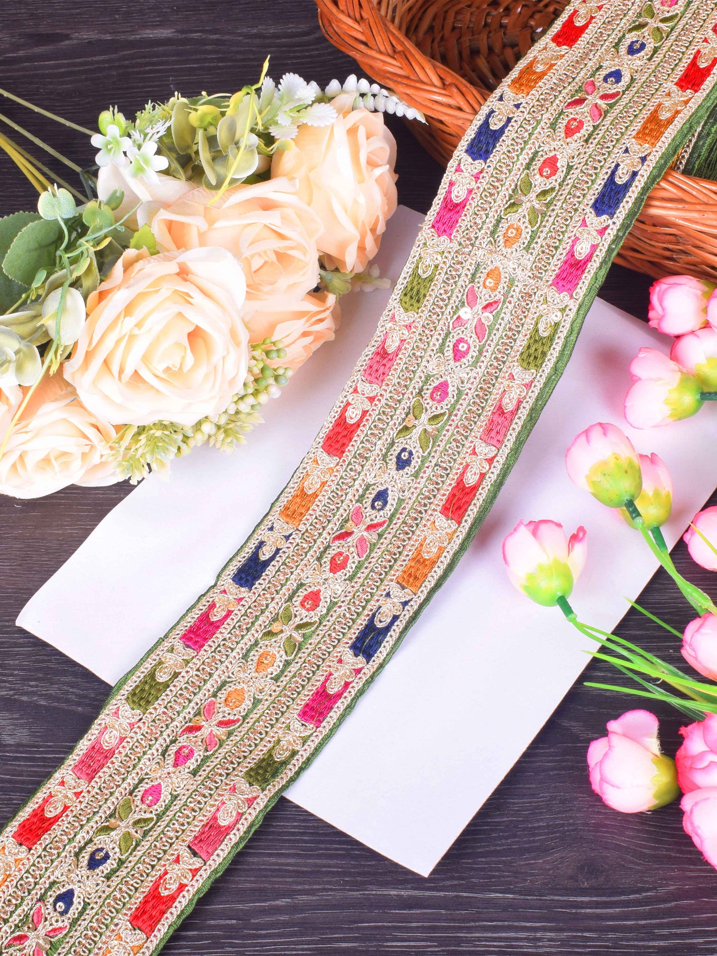 Rich Mehndi Green Embroidered Sabhyasachi Lace – 9 Meter Roll
