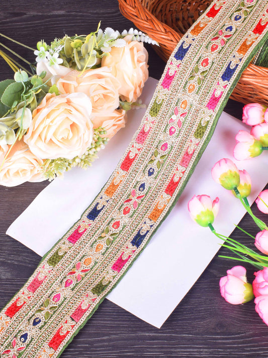 Rich Mehndi Green Embroidered Sabhyasachi Lace – 9 Meter Roll