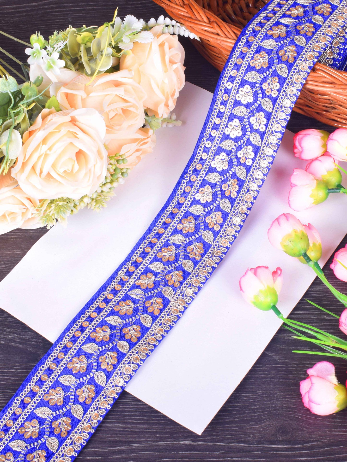 Royal blue Floral Embroidered Sabhyasachi Lace – 9 Meter Roll
