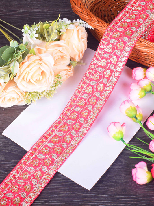 Soft Coral Pink Floral Embroidered Sabhyasachi Lace – 9 Meter Roll