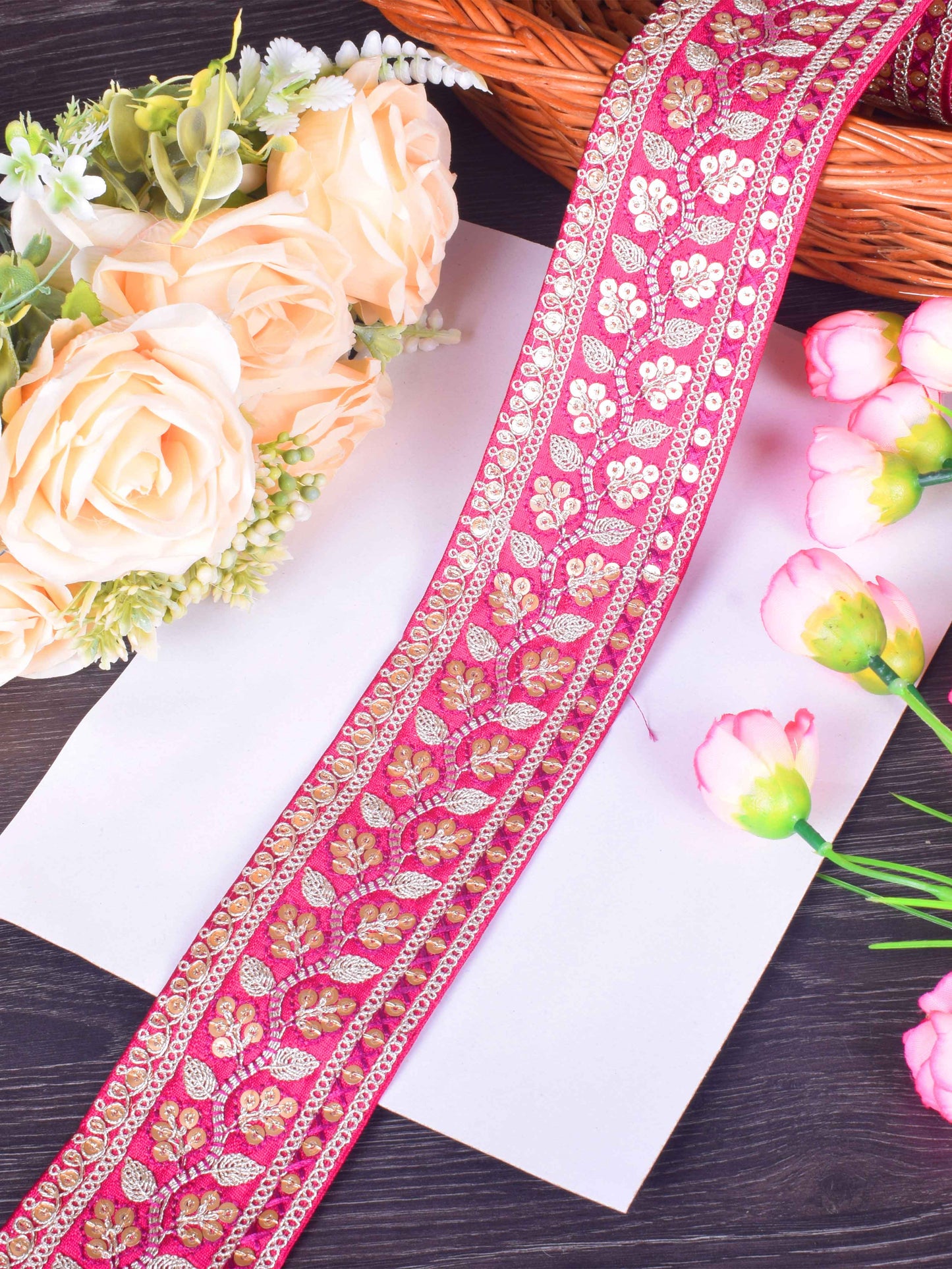 Blush Rose Floral Embroidered Sabhyasachi Lace – 9 Meter Roll