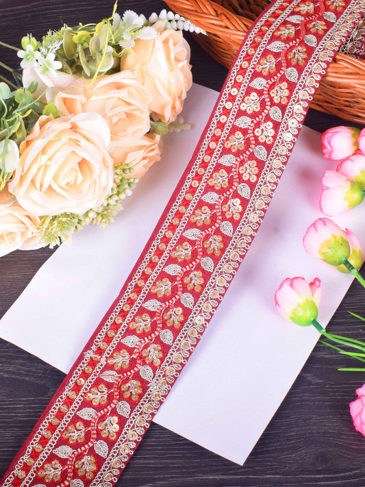 Crimson Rose Floral Embroidered Sabhyasachi Lace – 9 Meter Roll