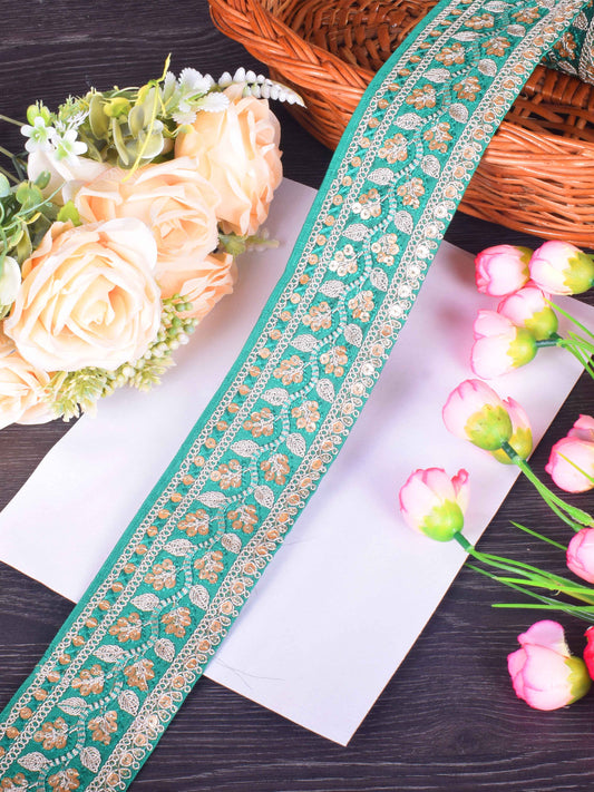 Seafoam Green Floral Embroidered Sabhyasachi Lace – 9 Meter Roll