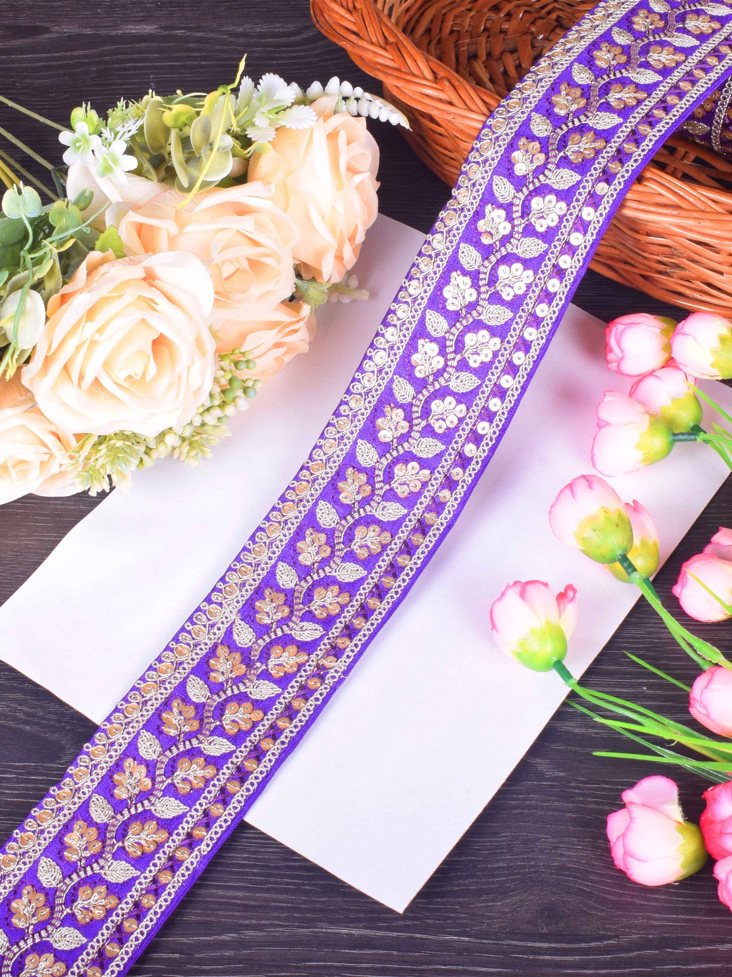 Lavender Mist Floral Embroidered Sabhyasachi Lace – 9 Meter Roll