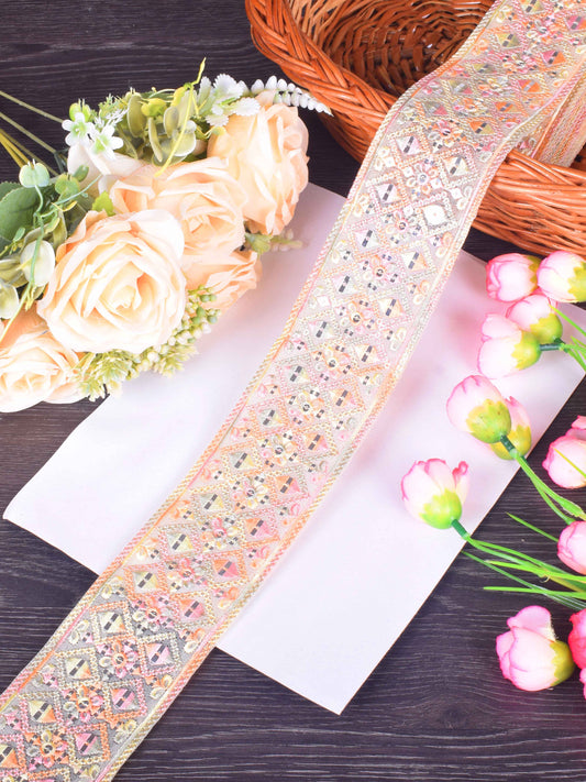 Powdered Peach Floral Embroidered Sabhyasachi Lace – 9 Meter Roll