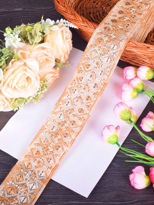 Golden Peach Floral Embroidered Sabhyasachi Lace – 9 Meter Roll