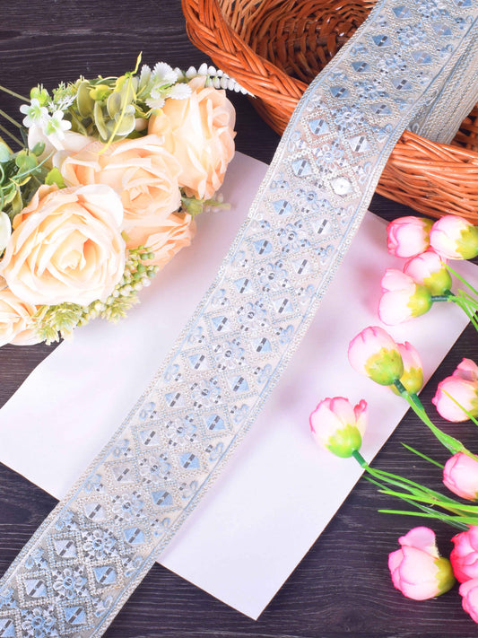 Sky Blue Floral Embroidered Sabhyasachi Lace – 9 Meter Roll