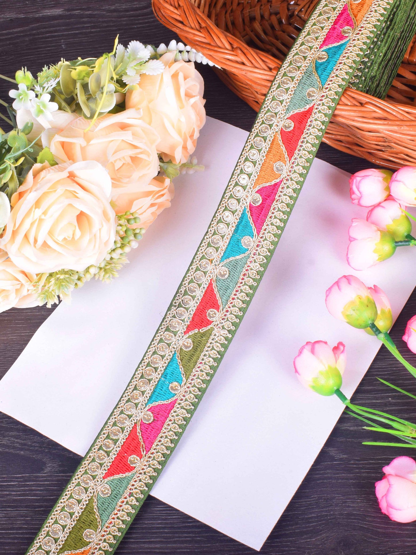 Chic Embroidered Sabhyasachi Lace in  Mist Green – 9 Meter Roll