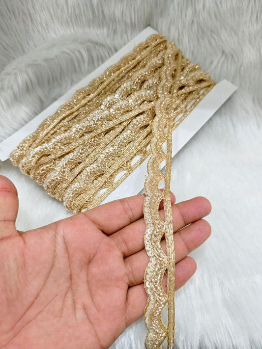 Jardoshi Handwork Saree Laces with Cutwork Scallop Design – Embroidered Lace Border Trim (9 Meter Roll) | Dal Gold