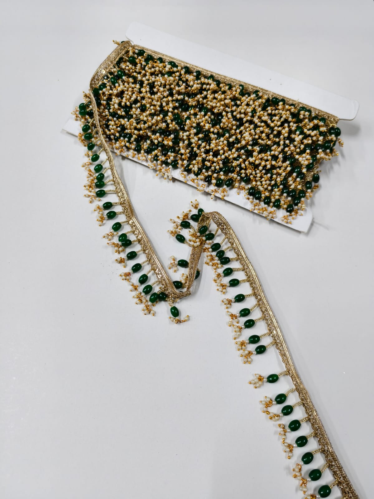 Beautiful Handmade Hanging Latkan Lace for Sarees, Lehengas & Dupattas – Designer Decorative Latkan Lace Border (1.5 Inch) | Dark Green