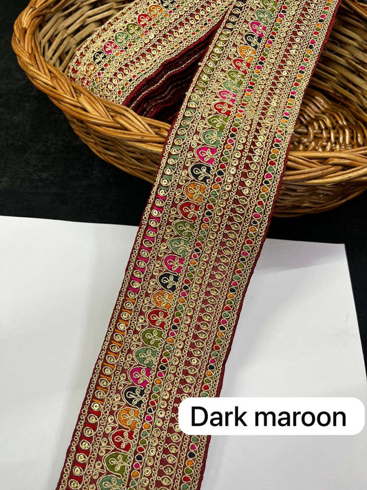 Sabyasachi Inspired Embroidery Designer Saree Lace Border (9 Meter) – 3 Inch Wide Premium Trim | Dark Maroon