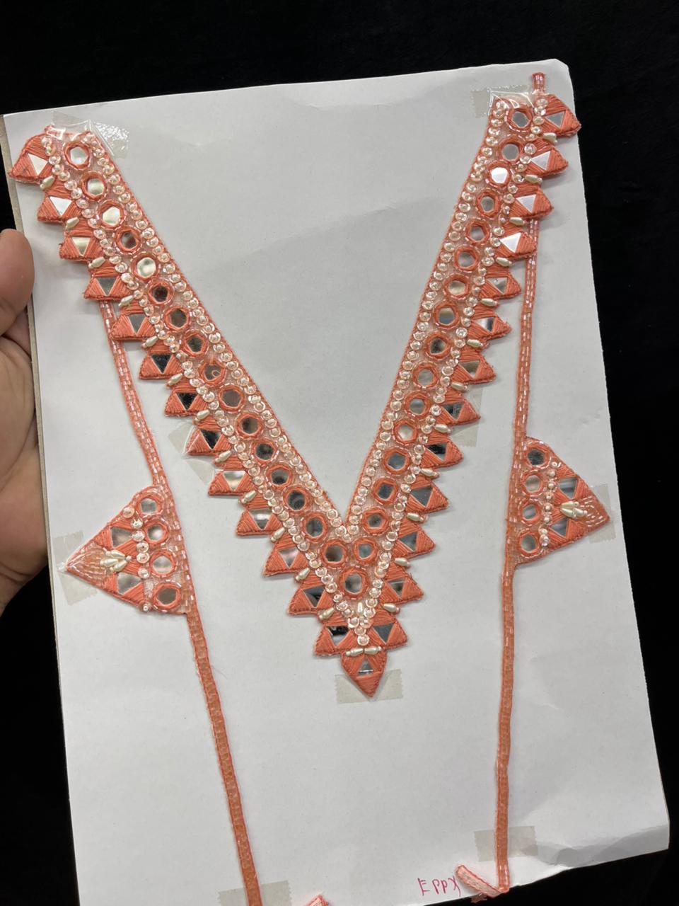 Mirror Work Neck Patch for Kurti, Suits & Bridal Dresses – Premium Designer Ethnic Neck Patch for Festive Wear | Dark Peach