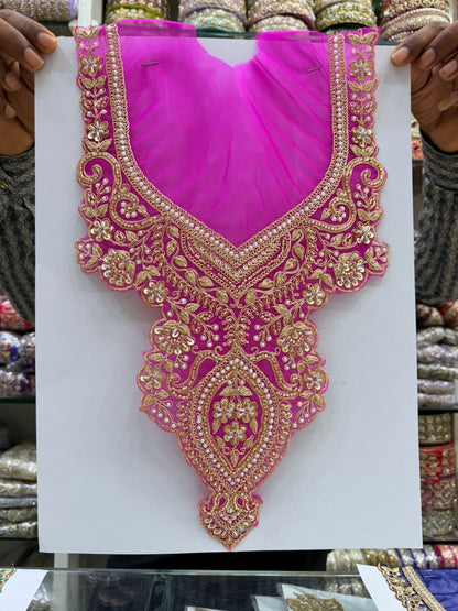 Beautiful Neck Patch for Dresses & Kurtis – Elegant Designer Embellished Neck Applique | Dark Pink