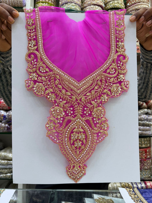Beautiful Neck Patch for Dresses & Kurtis – Elegant Designer Embellished Neck Applique | Dark Pink