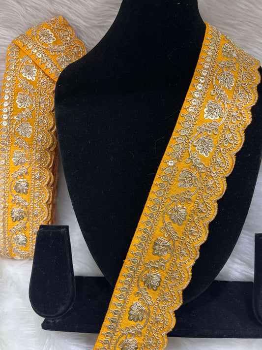 Designer Embroidery Saree Lace | Dupatta Lace | Lehenga Border – 9 Meters, 2-Inch Wide Embroidered Trim | Dark Yellow