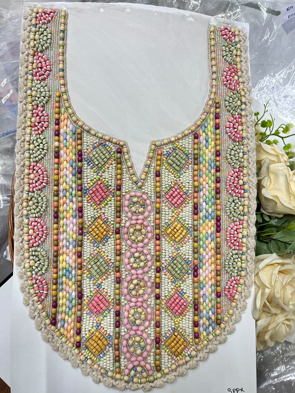 Multicoloured Wooden Work Boho Style Neck Patch for Kurtis, Dresses & Blouses – Designer Handmade Ethnic Neckline Applique | DC1007 | Design 4