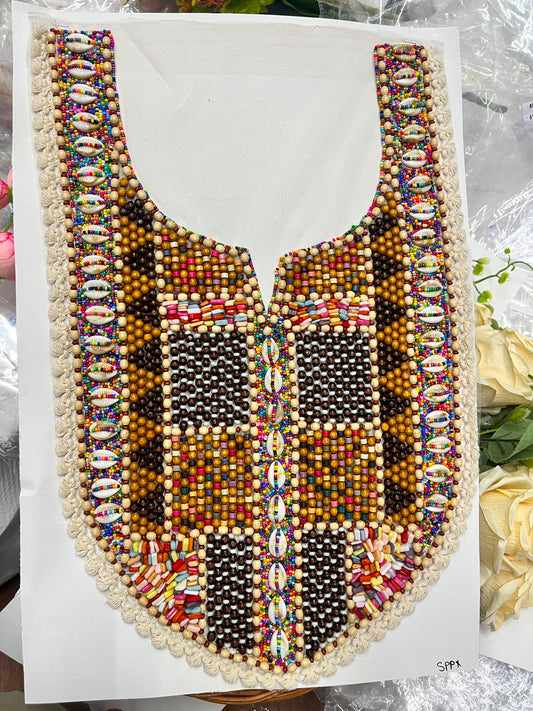 Multicoloured Wooden Work Boho Style Neck Patch for Kurtis, Dresses & Blouses – Designer Handmade Ethnic Neckline Applique | DC1007 | Design 7