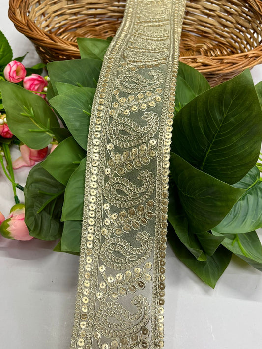 Embroidered Lace Design, Sewing Craft Ribbon Gold – Lace for Saree and Dupatta - 9 Meter (2.5 Inch Width, Dull Gold)