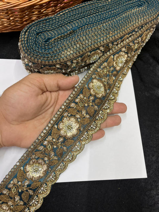 Antique Zari Flower Design Maggam Work Lace for Sarees – Premium Designer Maggam Lace | Firozi