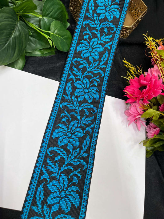 Cross Stitch Jacquard Border – 9 Meters, 4-Inch Thread Embroidered Lace for Sarees, Lehengas & Dupattas | Firozi