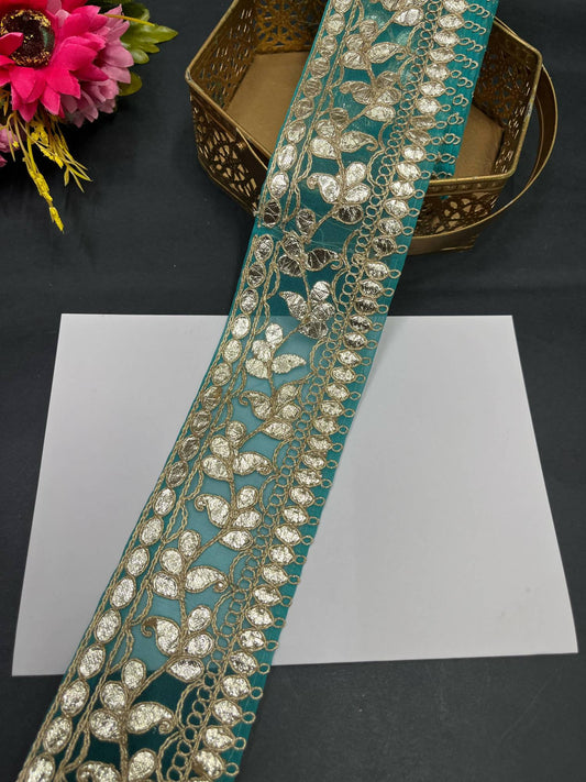 Traditional Gota Lace Borders – 9 Meters, 2.5-Inch Decorative Embellished Trim for Sarees, Lehengas & Dupattas | Firozi