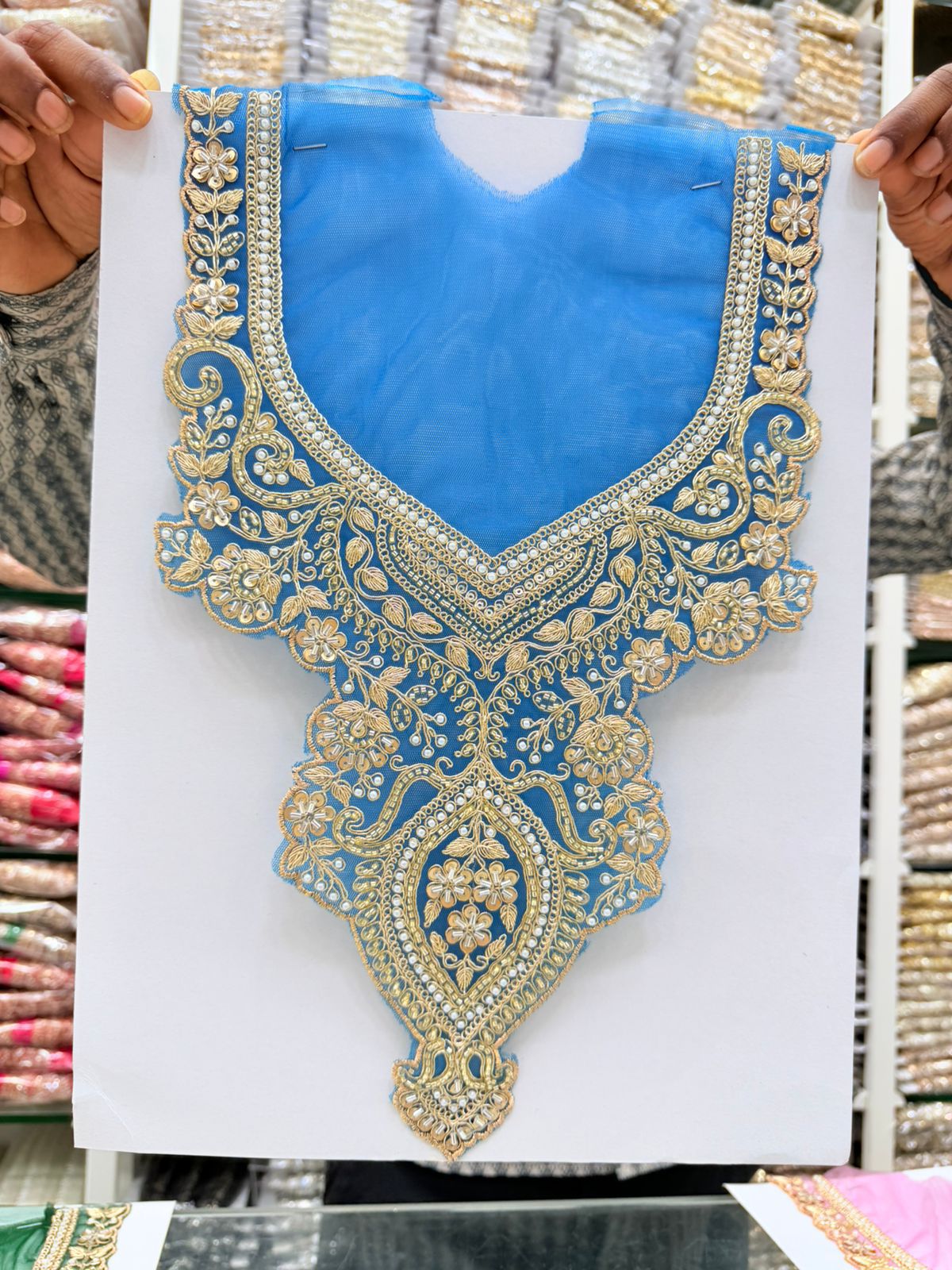 Beautiful Neck Patch for Dresses & Kurtis – Elegant Designer Embellished Neck Applique | Firozi