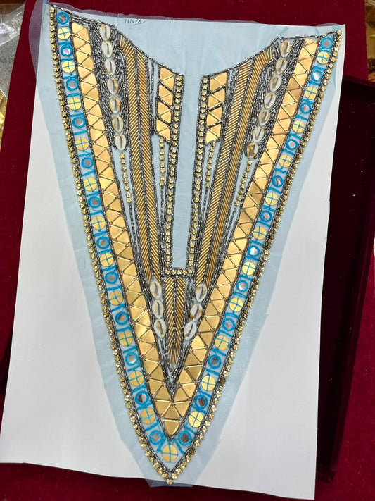 Designer Handcrafted Neck Patch for Dresses, Kurtis & Blouses – Premium Embroidered Neckline Applique | DC0982 | Firozi