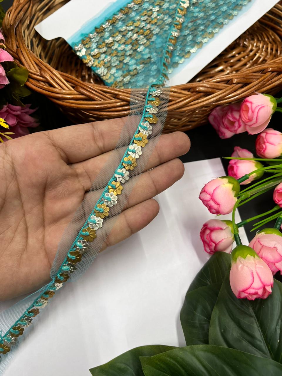 Sabyasachi-Inspired Metal Coin Lace for Dupattas & Sarees – Premium Handmade Ethnic Lace Border | Firozi