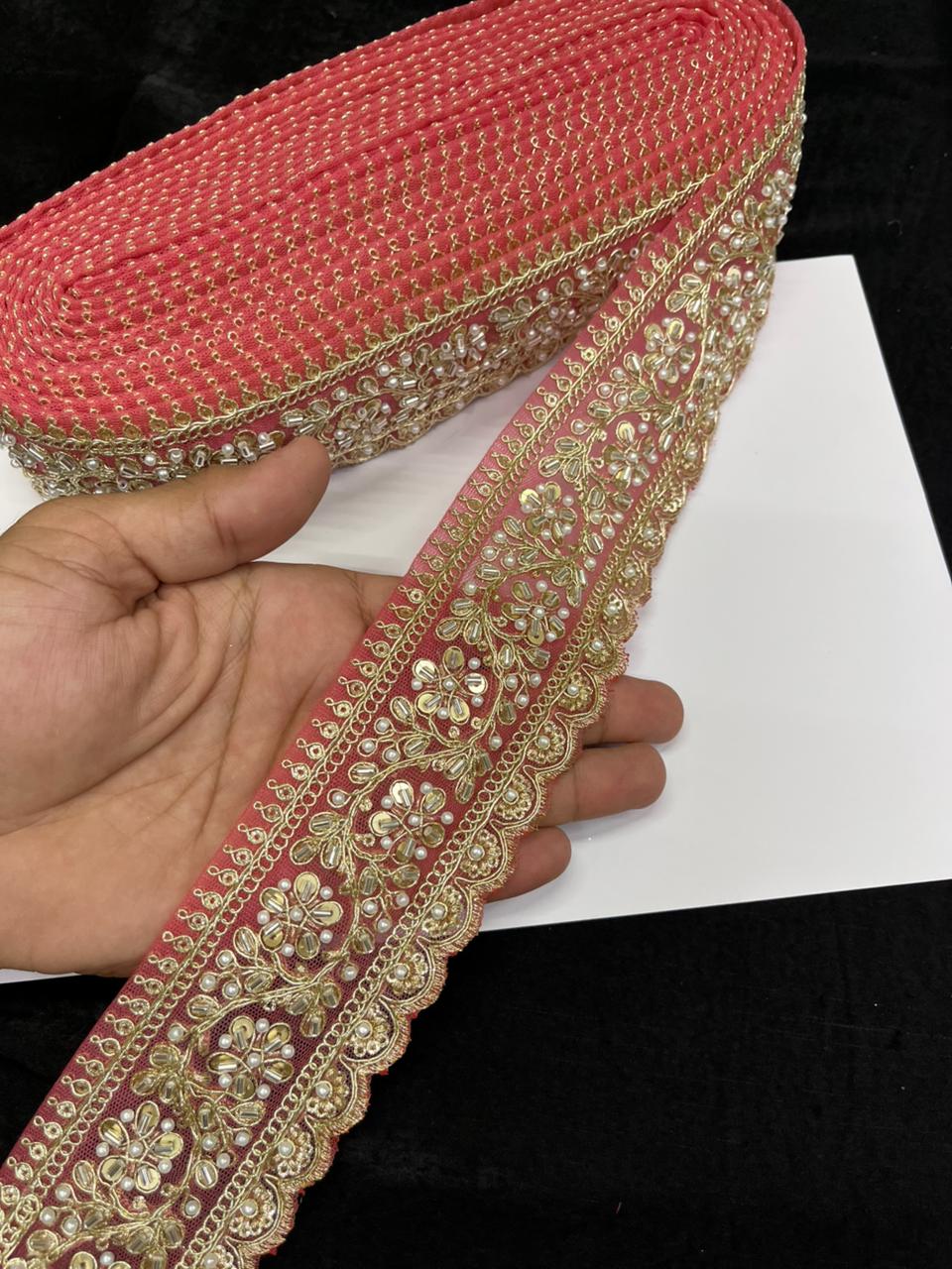 Rich Maggam Work Saree Border Lace for Blouses, Lehengas & Dresses – Designer Handcrafted Embroidered Lace (2.5 Inch) | Gajri