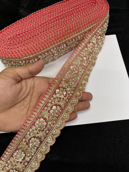 Rich Maggam Work Saree Border Lace for Blouses, Lehengas & Dresses – Designer Handcrafted Embroidered Lace (2.5 Inch) | Gajri