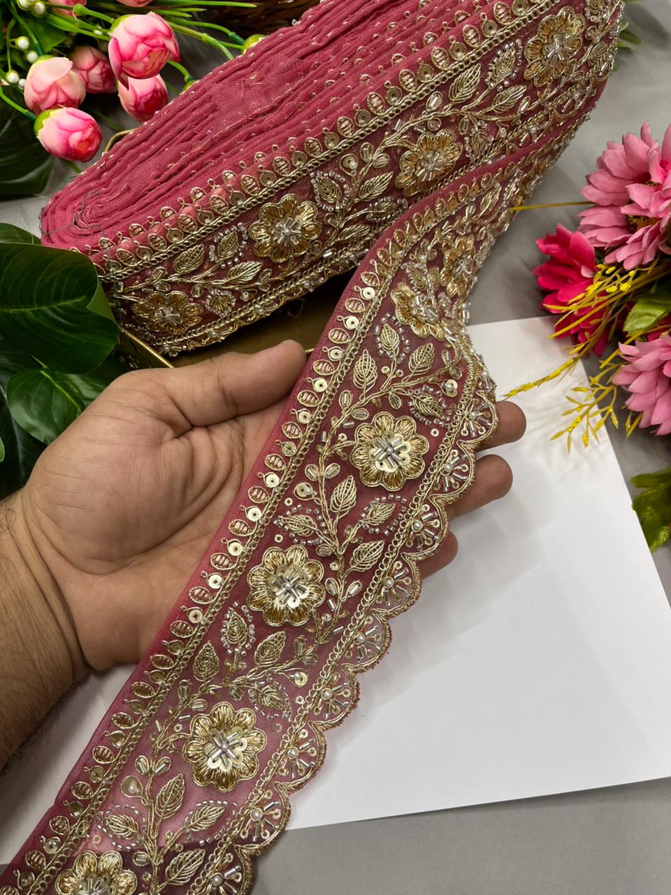 Designer Bridal Saree Lace Border – Premium 3 Inch Handcrafted Maggam Work Decorative Border for Wedding & Festive Wear (9 Meter) | Gajri