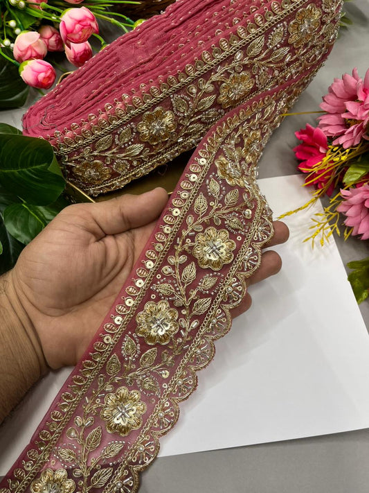 Designer Bridal Saree Lace Border – Premium 3 Inch Handcrafted Maggam Work Decorative Border for Wedding & Festive Wear (9 Meter) | Gajri