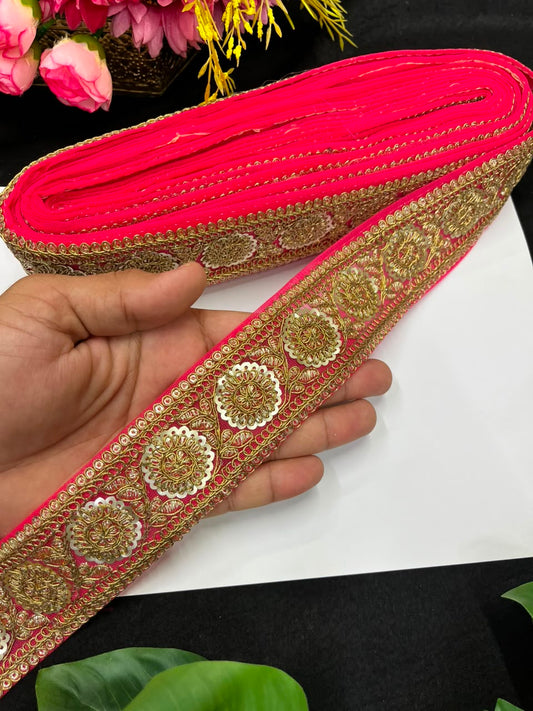 Golden Zari Embroidered Lace on Net Fabric for Sarees, Lehengas & Dupattas – Designer Embroidered Lace Border (1.5 Inch) | Gajri
