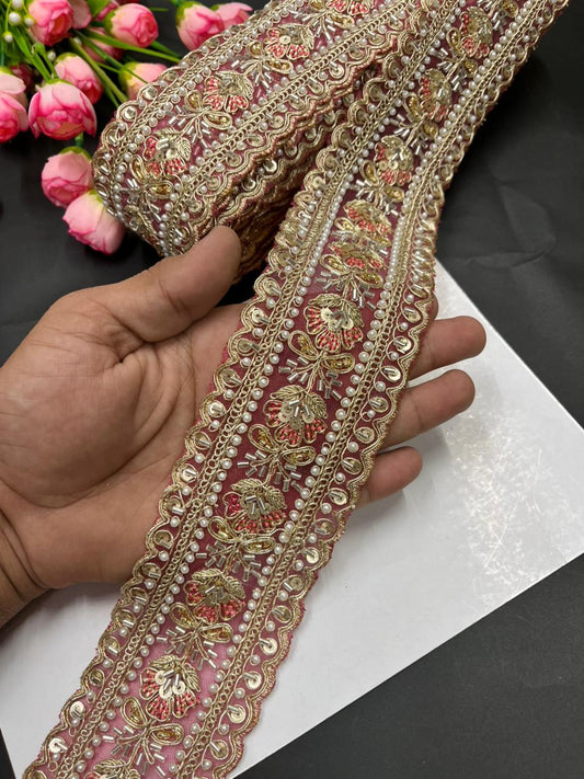 Luxurious Beaded Cutdana Bridal Saree Laces – Heavy Maggam Work Borders for Sarees, Dupattas & Lehengas (9 Meter, 2.5 Inch Width) | Gajri