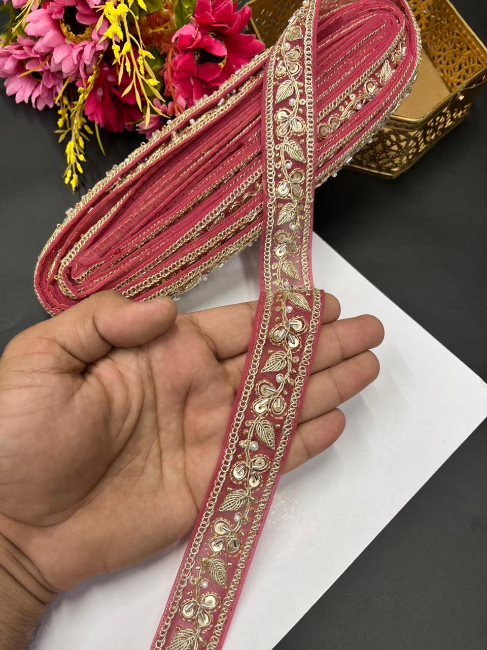 Pearl Zari Embroidered Net Lace – Designer Maggam Work Border for Sarees, Lehengas & Dupattas (9 Meter, 1 Inch Width) | Gajri
